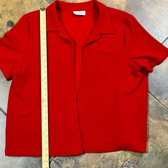 Los Angeles Women Red Short Sleeve Open Front Cardigan - Picture 5 of 9